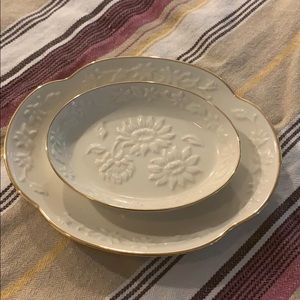 Lenox versatile ivory and gold trimmed carved vanity dishes. New without box